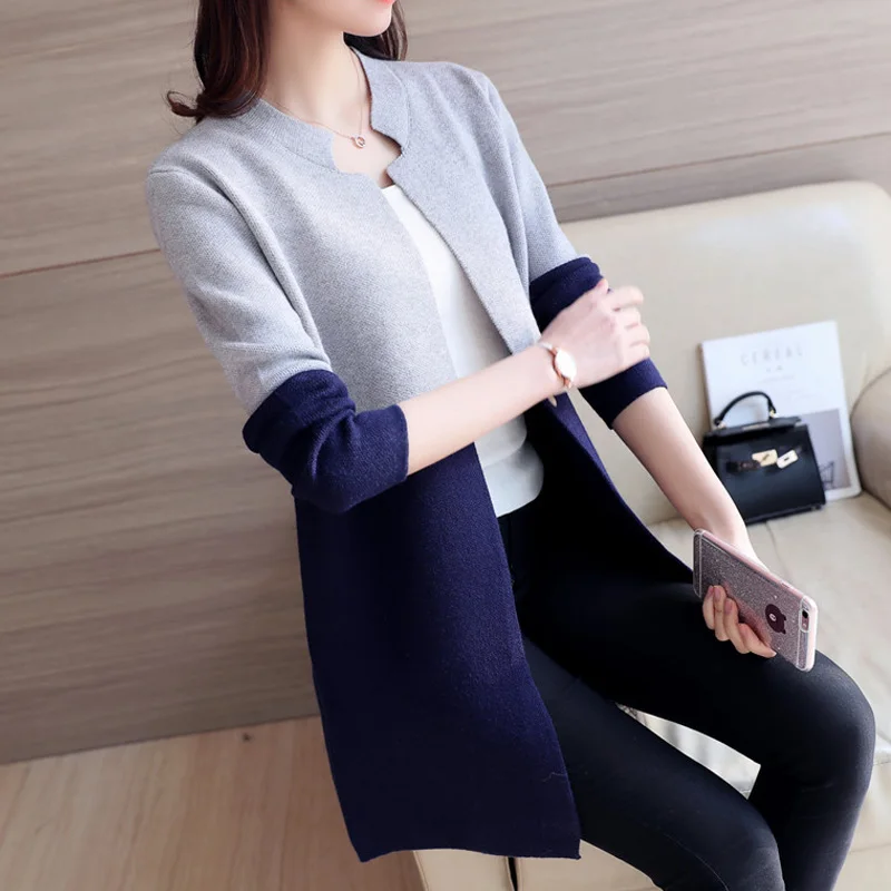 

2018 Autumn Knitting Loose Fashion Women's Cardigans Patchwork Long Sleeve Simple Style Female Sweaters Korea Style Coats