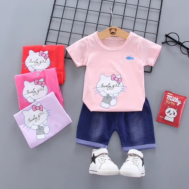 Комплекты одежды для маленьких девочек летние хлопковые топы новорожденных +