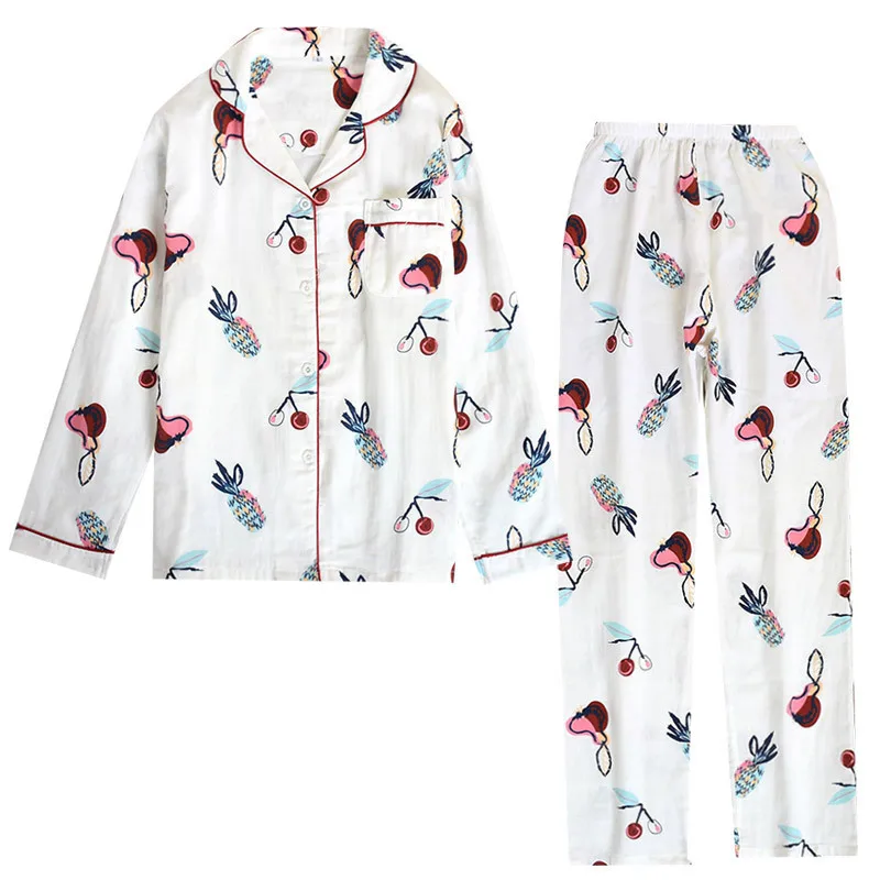 

Autumn Japanese Kimono Women Long Sleeve Pajamas Set Yukata Causal Pure Cotton Gauze Suit Sleepwear Kimono Sweet Lovely Homewear