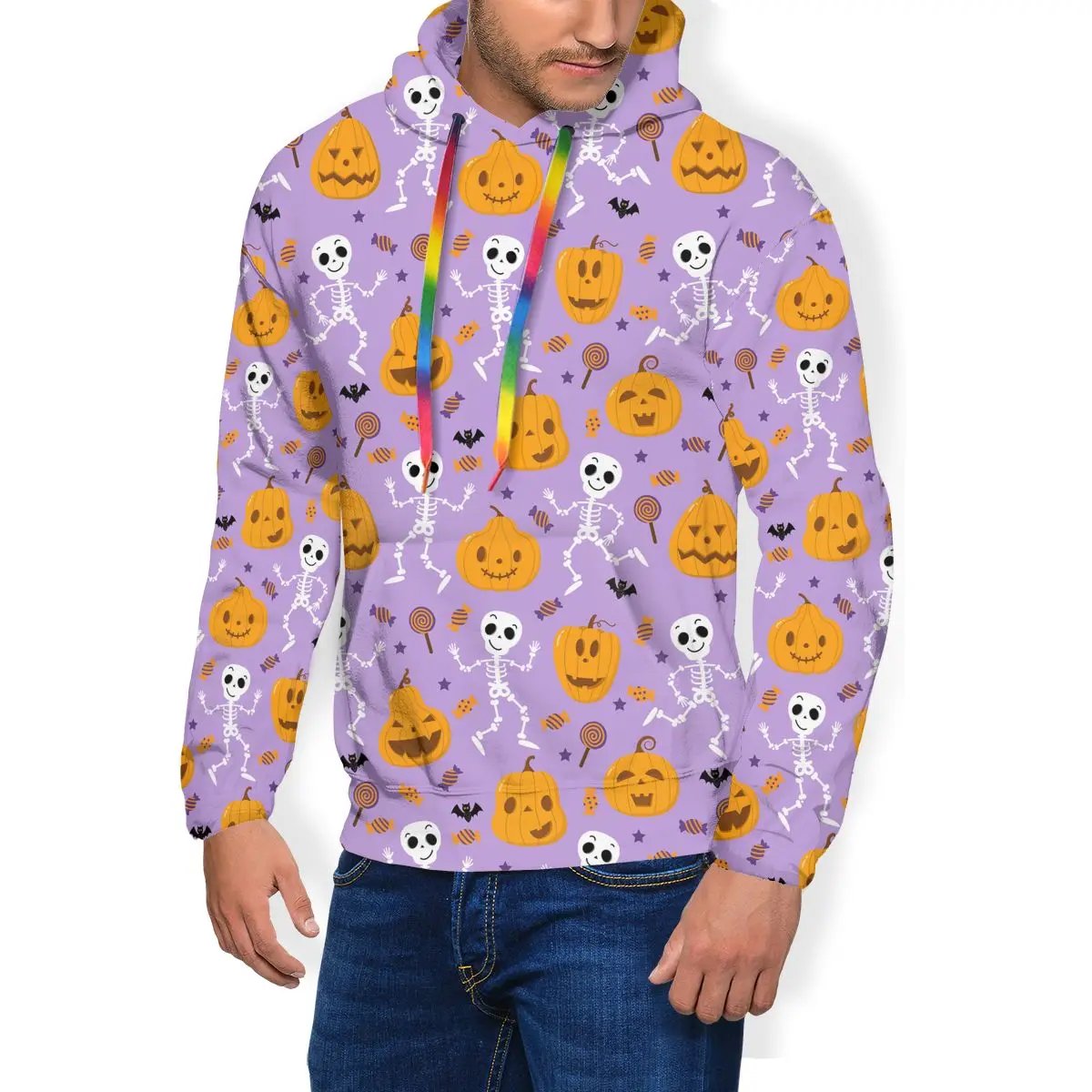 

Halloween Pumpkin Skeleton Candy Hoodies Funny Warm Polyester Hoodie Streetwear Cool Long Length Pullover Hoodie Mens XXL