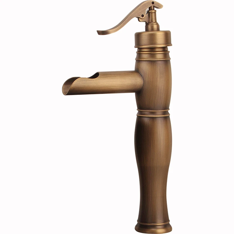 

Basin Faucets Antique Brass Waterfall Bathroom vessel Sink Faucet Single Handle Hole Deck Wash Mixer Water Tap WC Taps