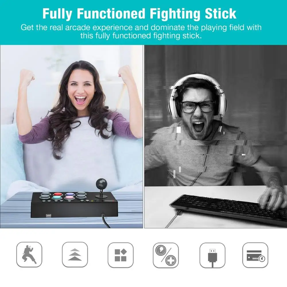 USB Проводная Ретро аркадная игра джойстик Turbo контроллер борьбы с база для Win PC PS 3
