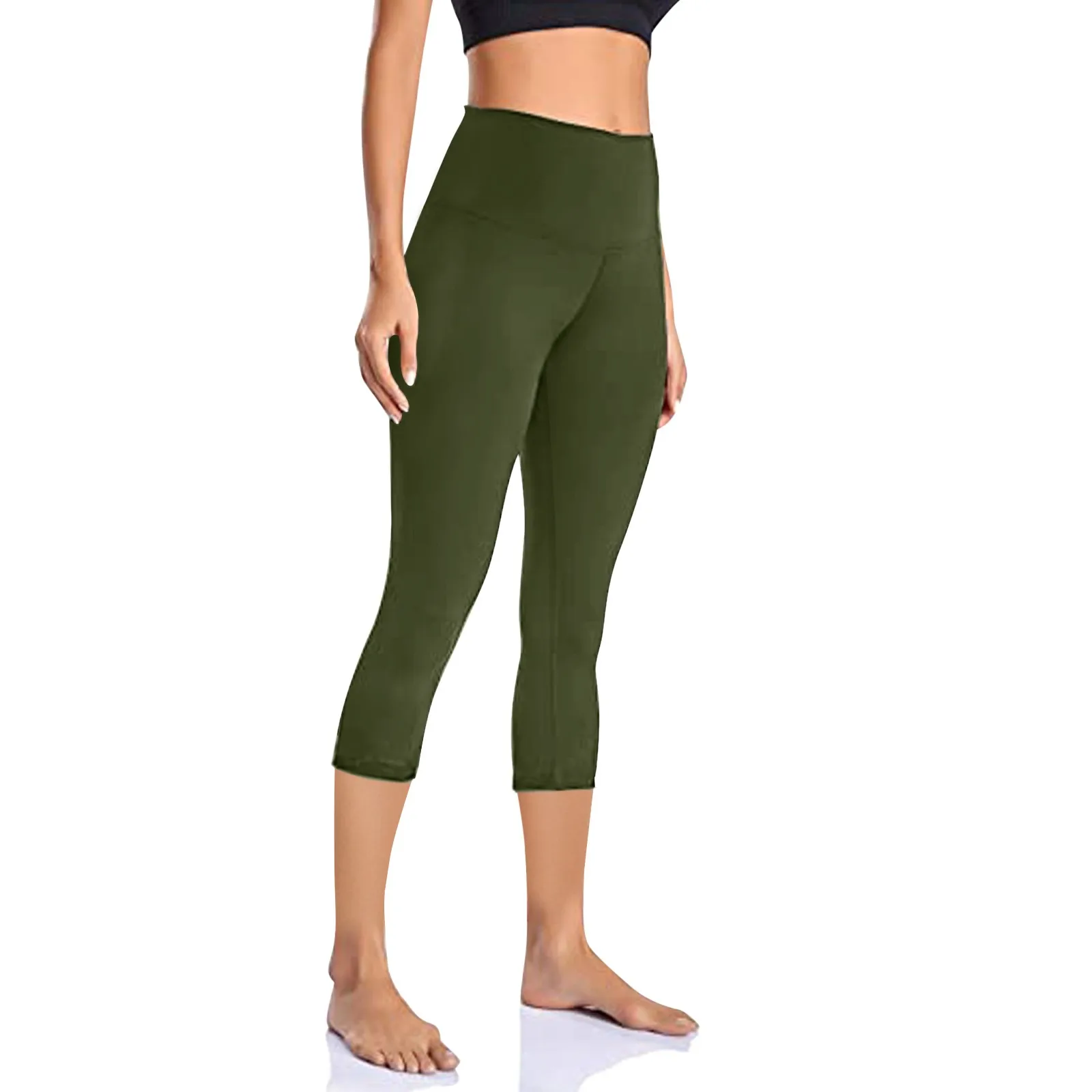 

Women's Stretch Quick Dry Leggings Pants Solid High Waist Fitness Running Gym Sports Pockets Active Skinny Calf-Length Pants