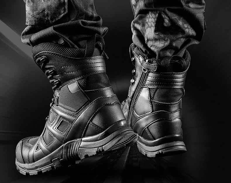 High Tube Leather Mesh Breathable Antiskid Military Combat Tactical Boots Outdoor Sports Training Climbing Desert Hiking Shoes