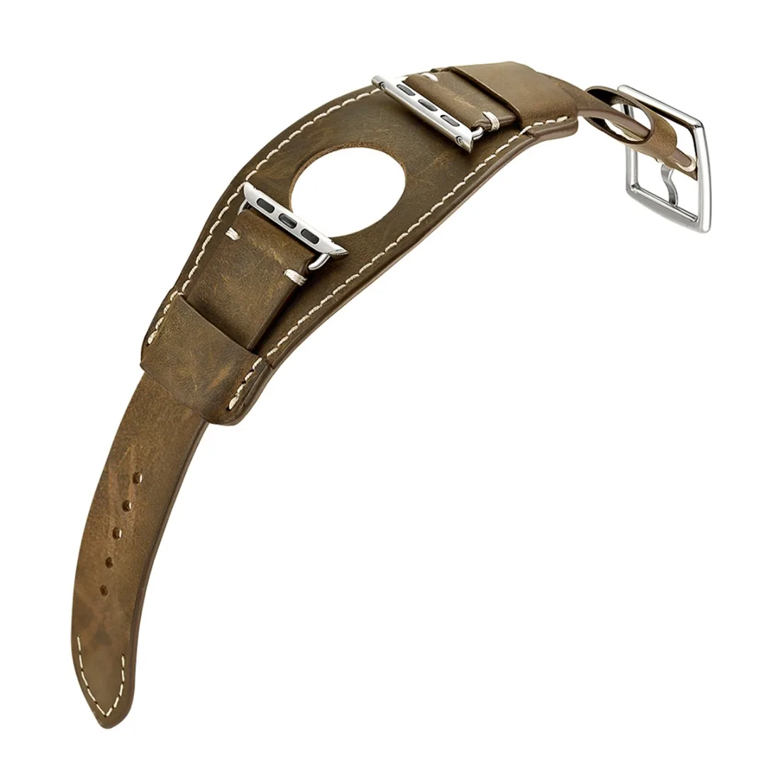 Men Genuine Leather Cuff Bracelet Strap Band For Apple Watch Series 5/4/3/2/1 Replacement Male Sports Leather Watchbands