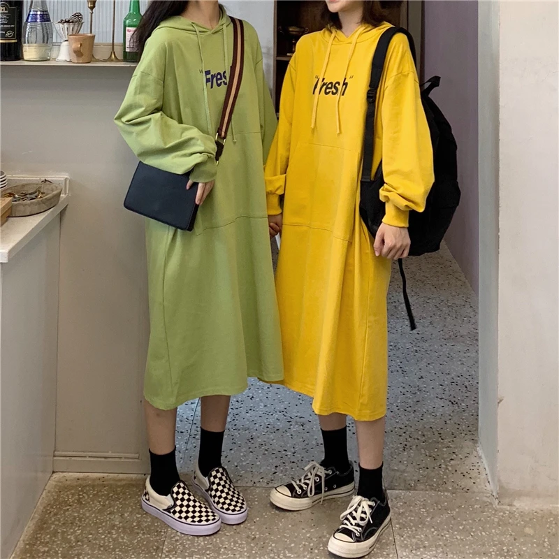 Женские толстовки платье пуловер длинные Harajuku свободные с длинным рукавом
