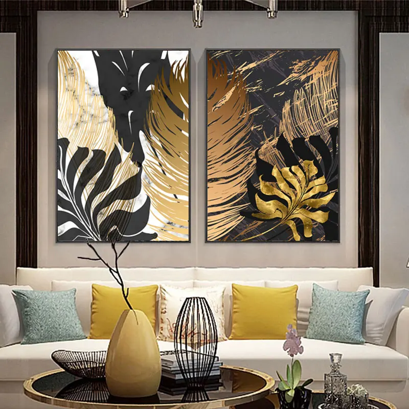 

Golden Leaves Nordic Plants Canvas Painting Botanical Posters Abstract Wall Art Print Pictures For Living Room Modern Decoration