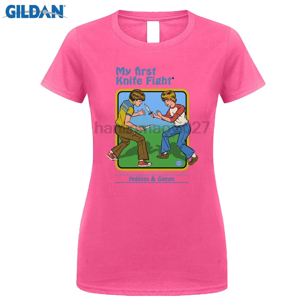 GILDAN 100% Cotton O-neck printed T-shirt My First Knife Fight T-Shirt for women | Женская одежда
