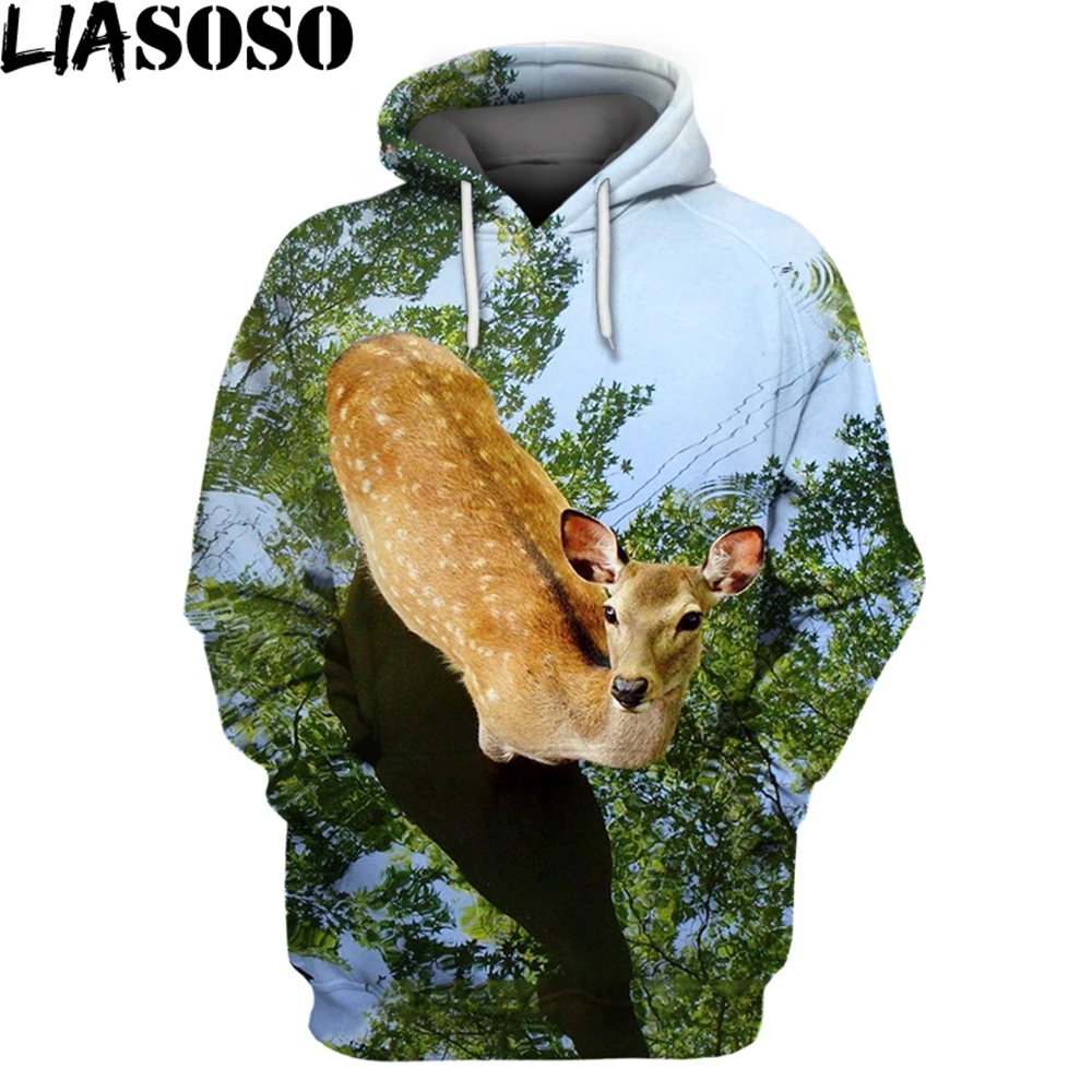 

LIASOSO Animal Sika Deer Pullover 3D Printing Hooded Sweater Women Men Loose Comfortable Sweater Casual New Long-sleeved Fashion
