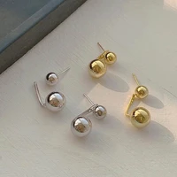 fashion front and back metallic balls stud earrings personality simple goldsilvercolor new jewelry for women