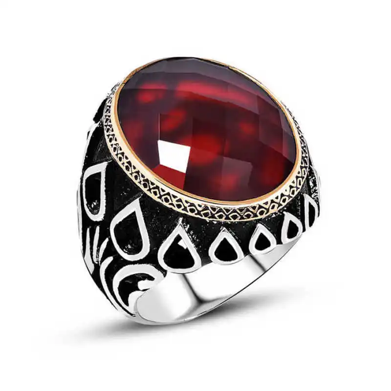 

Silverlina Silver Red Zircon Stone Mens Ring