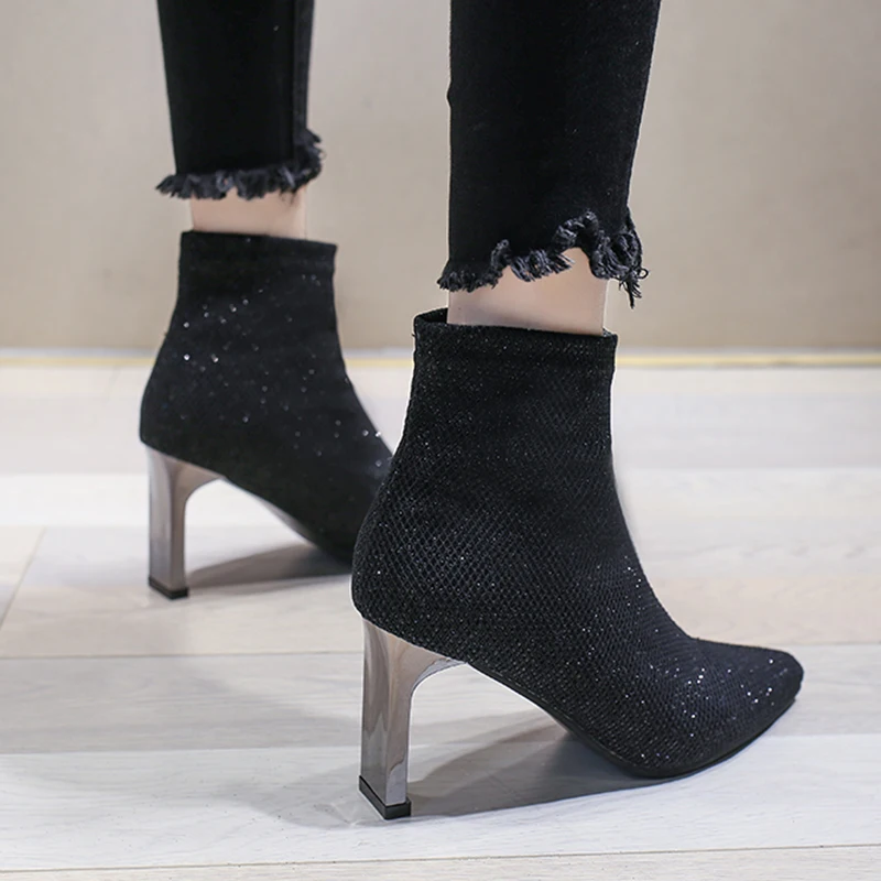 Ботинки на высоком каблуке шикарные модельные туфли женские ботильоны