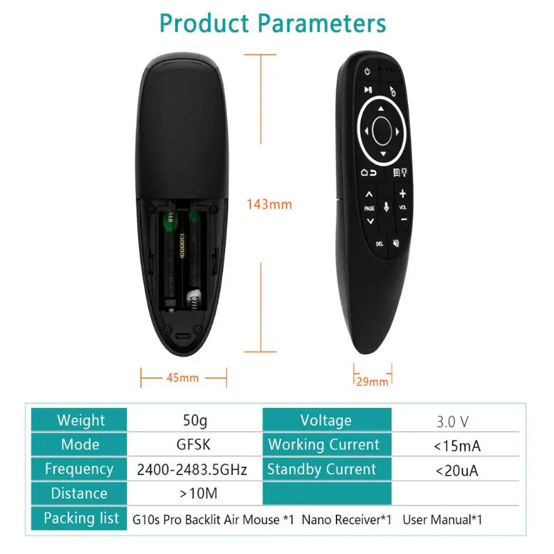 

G10S Pro Voice Control Air Mouse with Gyro Sensing Remote Backlit for TV box PC