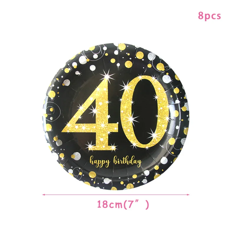 8pcs7inch Plates 30 конфетти шарики ко дню рождения 40 50 60 лет День рождения украшение номер 30 взрослый золотой черный воздушный шар для вечеринки на день рождения - Цвет: 8pcs7inch Plates