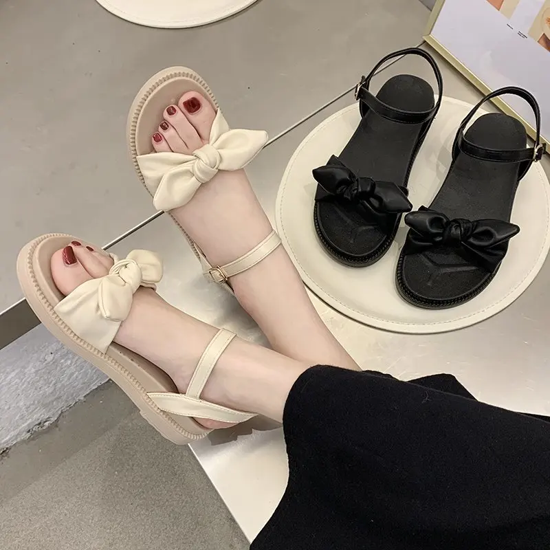 

2021 Sandals Clear Heels Comfort Shoes for Women Buckle Strap Suit Female Beige All-Match Clogs Wedge New Gladiator Girls Bow Bl
