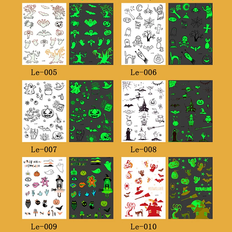 Светящиеся в темноте водостойкие временные тату-наклейки Witch Хэллоуин