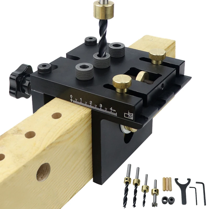 3 in 1 Round Doweling Jig Kit Positioning Clip Adjustable Woodworking Drilling Guide Puncher Locator Carpentry Tools