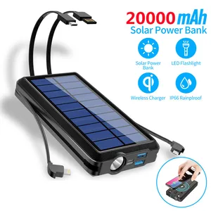 solar power bank wireless fast charging large capacity portable led flashlight power bank mobile phone battery external charger free global shipping