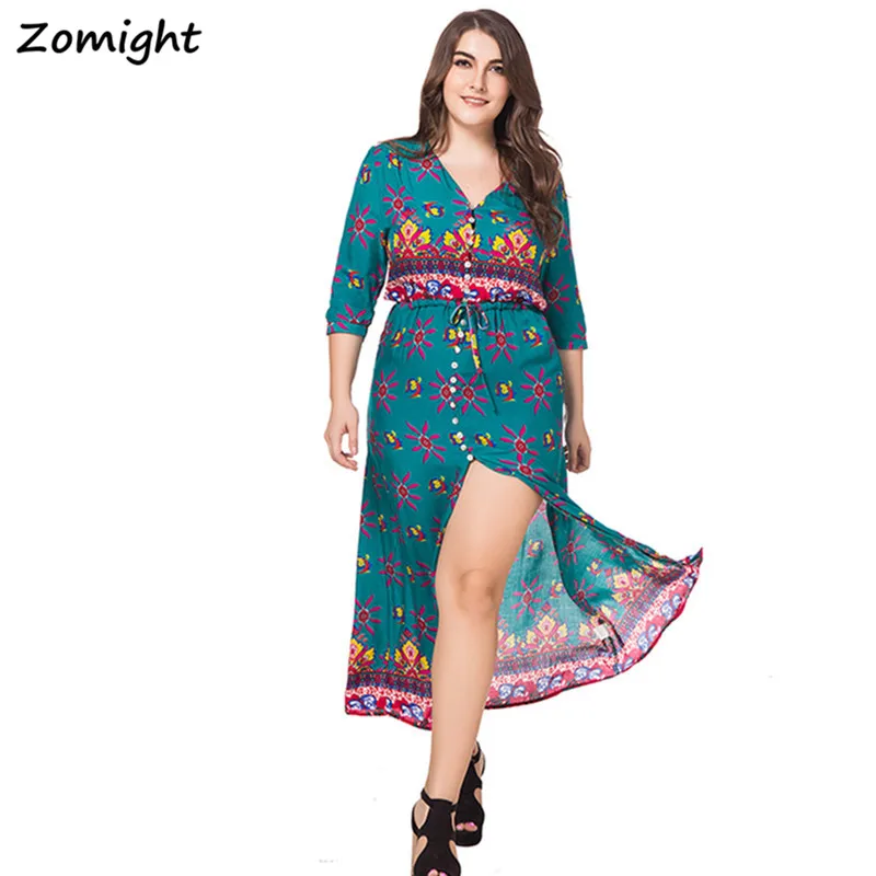 Женское Макси Платье с разрезом спереди богемное пляжное платье цветочным