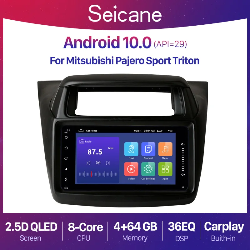 Автомагнитола Seicane 7 дюймов Android 10 0 4 + 64 ГБ GPS стерео для Mitsubishi Pajero Sport Triton 2014