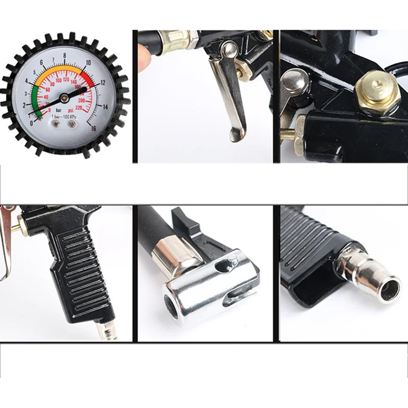 

220psi Automobile Tire Inflator With Compressor Barometer Psi Bar Air Pipeline Automatic Tester