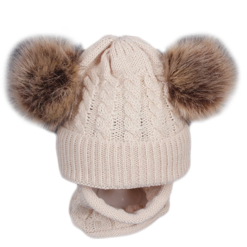 

Комплект из 2 предметов для малышей, детей, зимняя толстая вязка двойная вязаная шапка с помпоном круг комплект шапки и шарфа