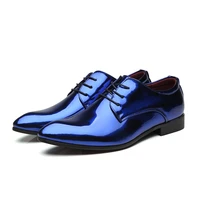 patent leather men wedding shoes gold blue red white oxfords shoes designer pointed toe dress shoes big size 37 48