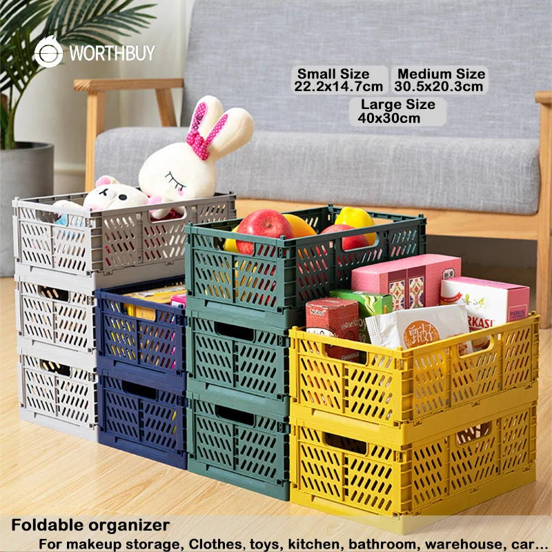 

WORTHBUY Multifunctional Foldabe Storage Organizer Plastic Storage Baskets For Toy Clothes Food Kitchen Storage Supplies