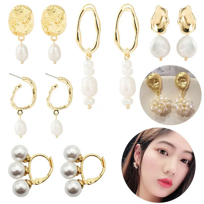 

Elegant Fashion Women Goldplated Pearls Stud Earrings Jewelry for Wedding Party Brincos Ear Studs