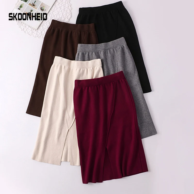 SINGRAIN женские зимние вязаные юбки теплый свитер толстые миди вязанные осенние