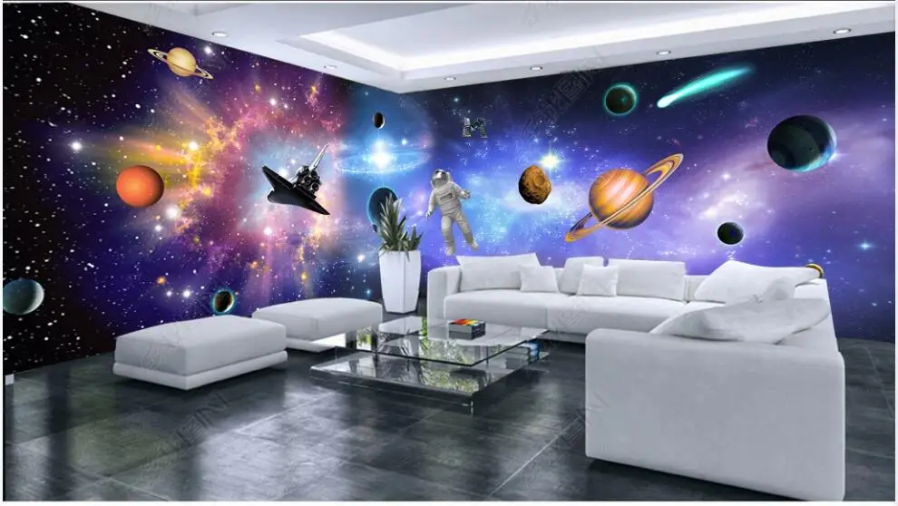 

Фотообои 3d на заказ, Настенные обои с изображением космонавта, звездного неба, планеты, космонавта, спальни, в рулонах, домашний декор