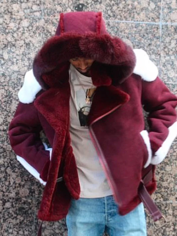 

Explosion Single Men's Imitation Leather, Velvet and Fur Integrated Color Matching Short Coat Hooded Men's Coat