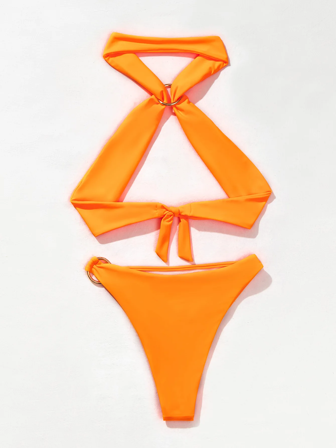 

Bikini 2021 new female split body gather sexy beach swimsuit pure color nylon backless swimsuit