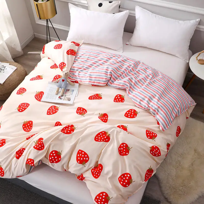 

1 Pc Quilt Cover Queen King Size Bedding For Girls Strawberry Pattern Fruit Sweet Style Duvet Covers parure de lit 2 personnes