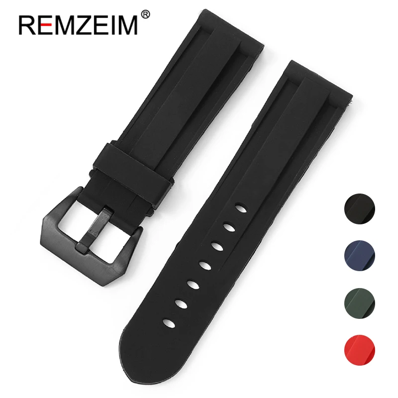 REMZEIM Rubber Silicone Watch Band Strap 22mm 24mm 26mm Women Men Green Red Black Sport Watch Band Stainless Steel Metal Clasp