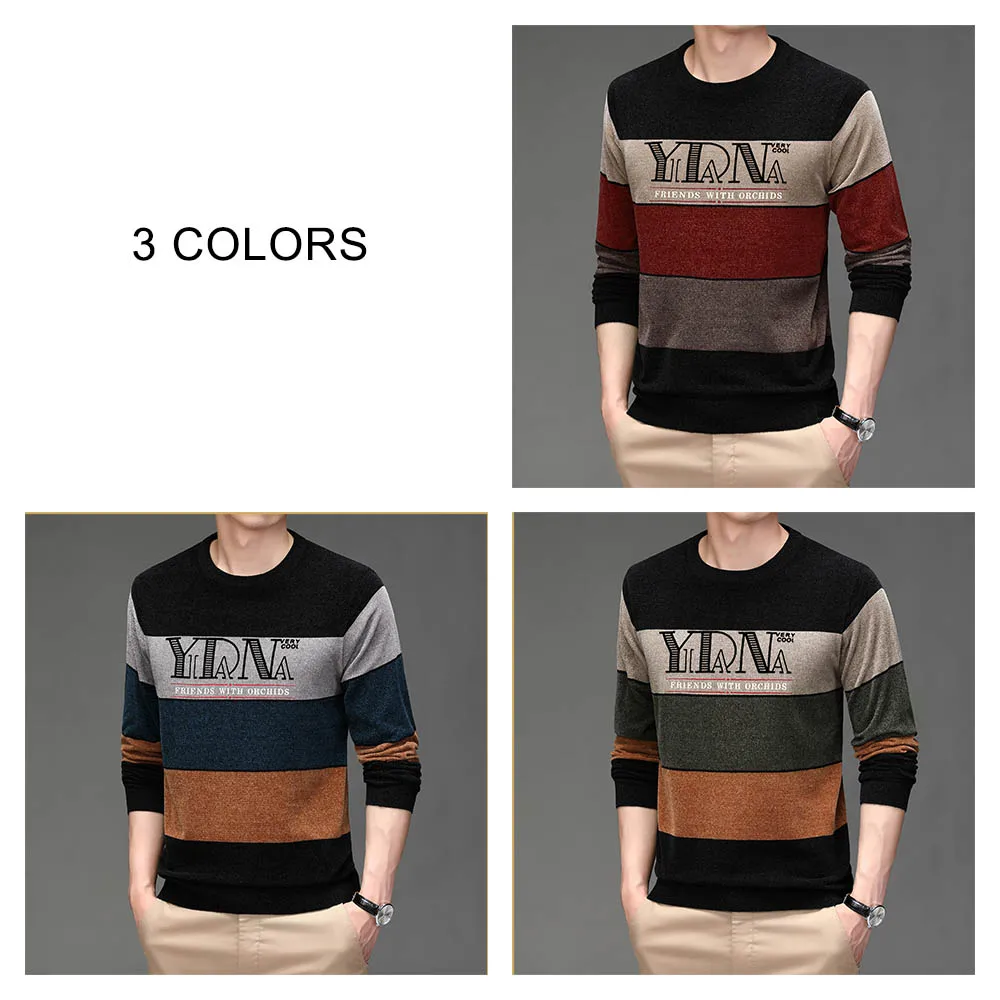 coodrony brand autumn winter soft warm chenille wool sweater streetwear fashion striped jersey knitted o neck pullover men c1356 free global shipping