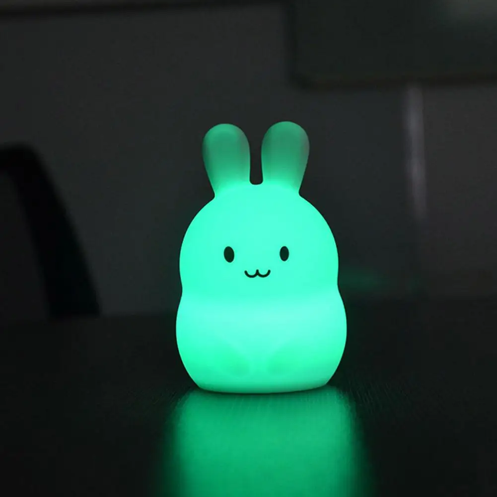 Rabbit Новинка 7 цветов "Медведь", "Кролик", "светодиодный USB животных Ночной светильник силиконовый мягкий нижнее белье с рисунком из мультфильма детские ясли лампа светодиодный ночной Светильник - Испускаемый цвет: Rabbit