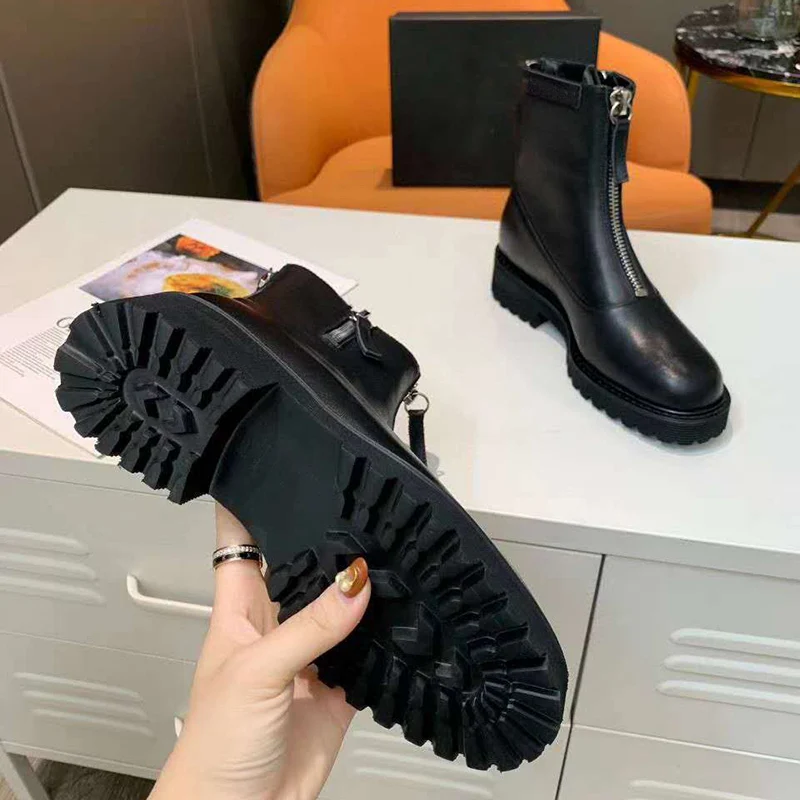 

vallu 2020 winter new square heel iron tooth zipper plain all-match casual outdoor motorcycle boots