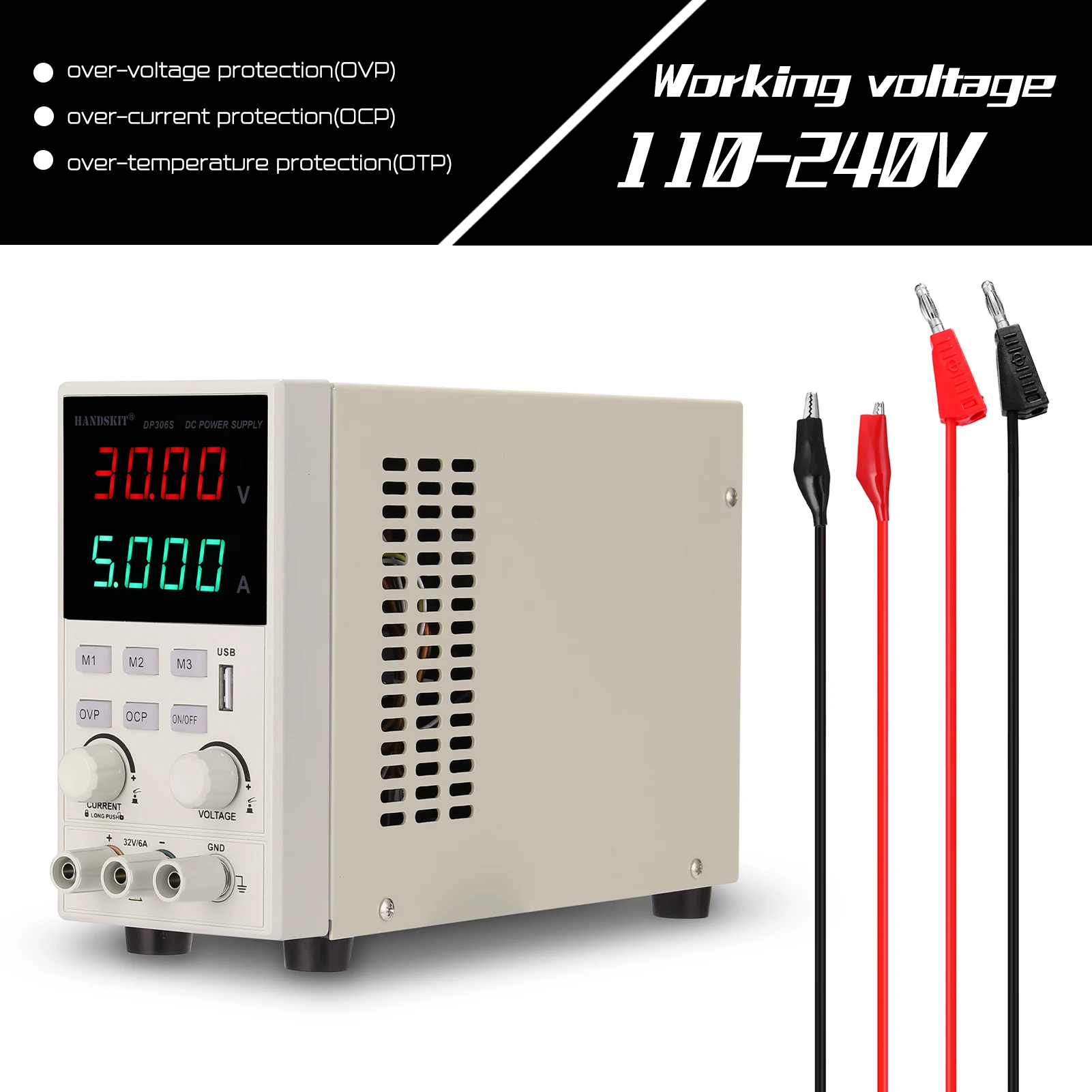 

HANDSKIT DP306S стабилизированный источник питания постоянного тока 0-32 В напряжение непрерывный светодиодный дисплей напряжения тока OVP OCP функци...