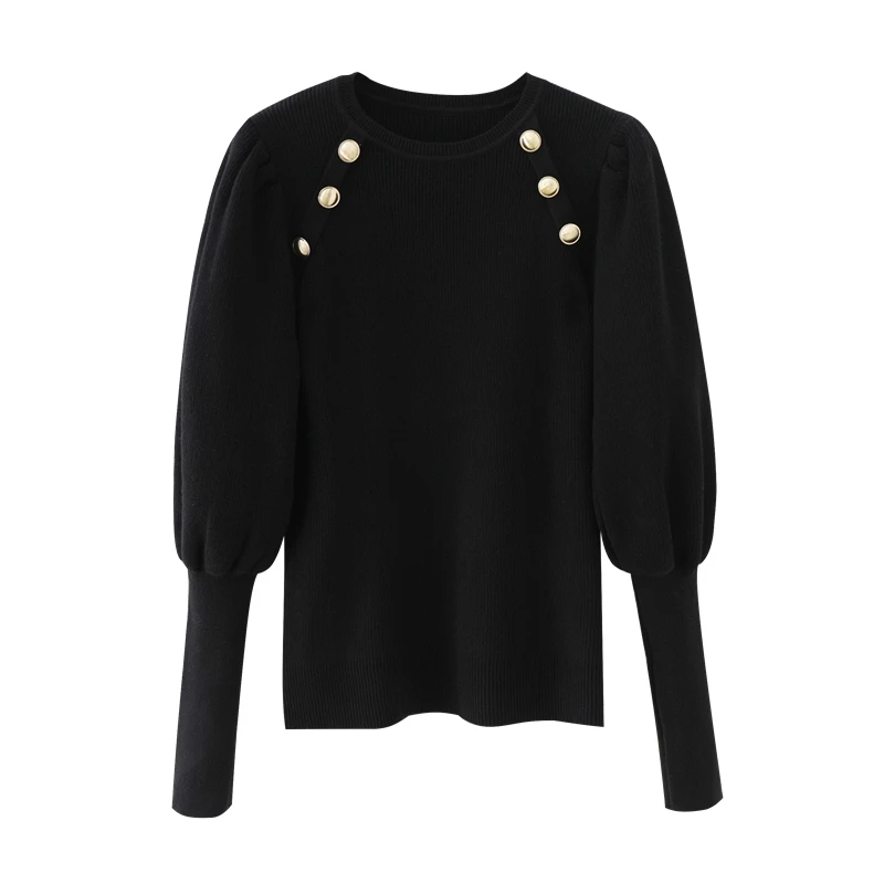 

winter wind restoring ancient ways hubble-bubble sleeve round neck long sleeve sets show thin joker thick black sweater