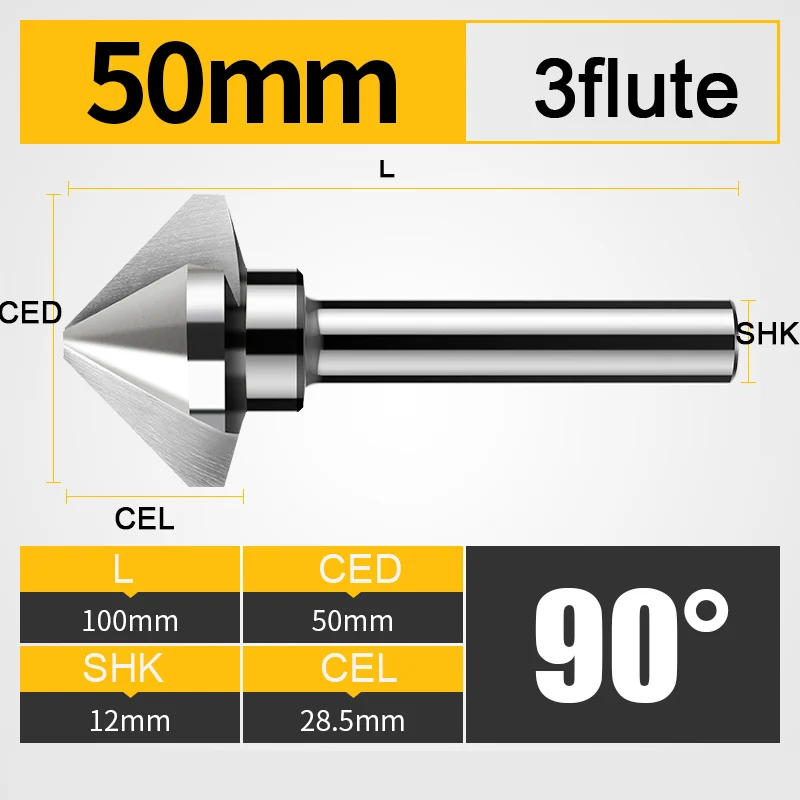 CED50-CEL28.5 BUY4GET5 UCHEER 3 Флейта 90 градусов HSS Зенковка фаски слишком Дерево Сталь фаска резак Электроинструмент 4,5 до 50 мм - Длина режущей кромки: CED50-CEL28.5
