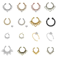 1pcs zircon fake septum piercing nose ring hoop nose for girl men faux body clip rings non body jewelry non pierced
