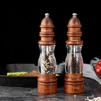 antique pepper salt mill grinder solid wood and acrylic bottle hand ceramic grinding mechanism spice peper adjustable coarseness