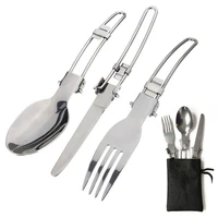3 pieces of folding portable outdoor tableware stainless steel knife fork spoon picnic utensils hiking trip tableware set