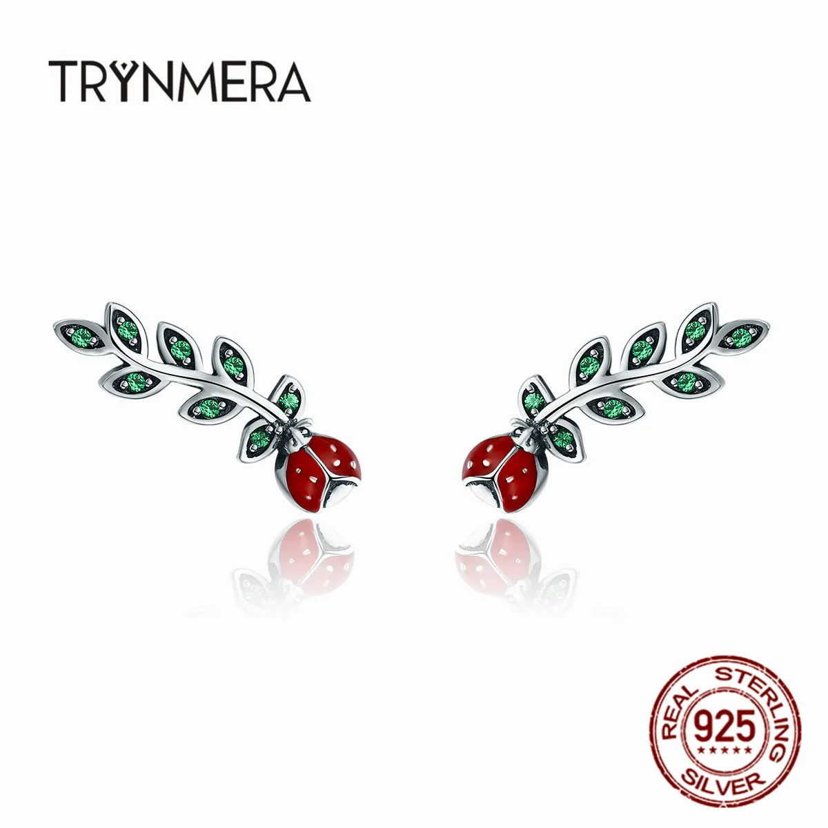 Trynmera 100% 925 пробы серебряные серьги в виде насекомых с красной божьей коровкой