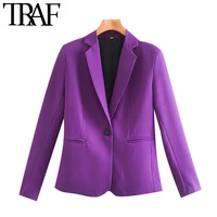 traf women fashion office wear basic blazer coat vintage long sleeve pockets female outerwear chic tops