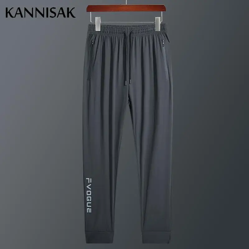 

KANNISAK Casual Men Pants New Summer Ice Silk Quick Dry Sweatpants Lightweight Breathable Joggers Fitness Elastic Waist Trousers