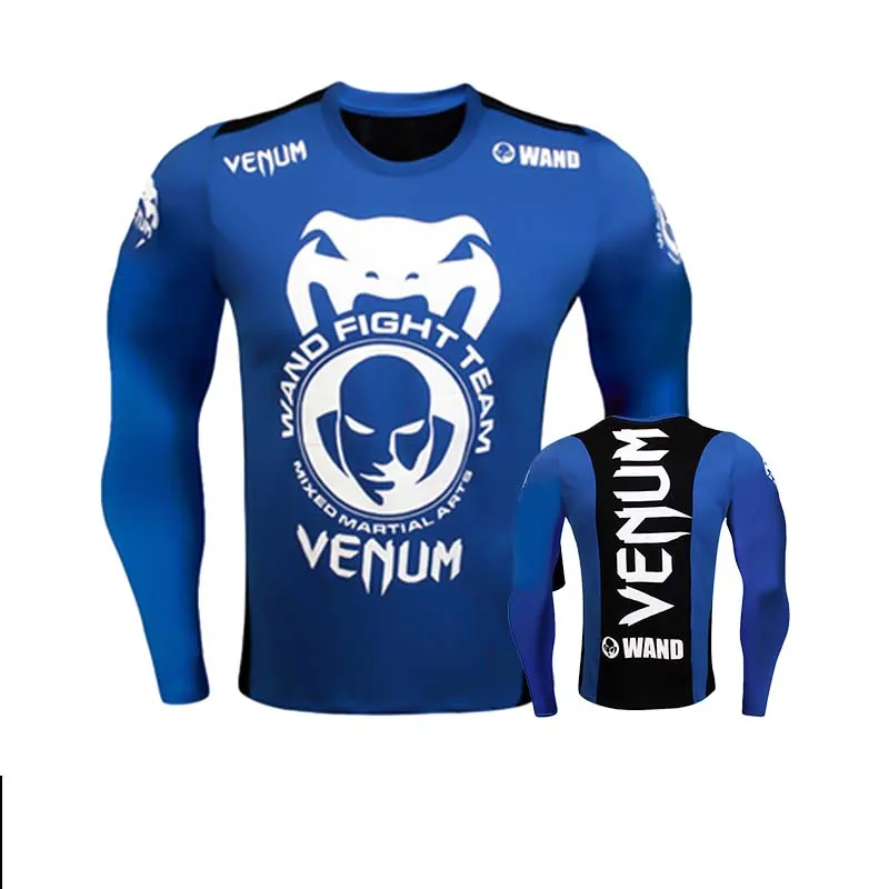 Серый Jiu Jusit футболка ММА Мужская bjj gi боксерские майки с длинным рукавом Муай Тай футболки 3D Fightwear ММА компрессионные колготки - Цвет: Серый