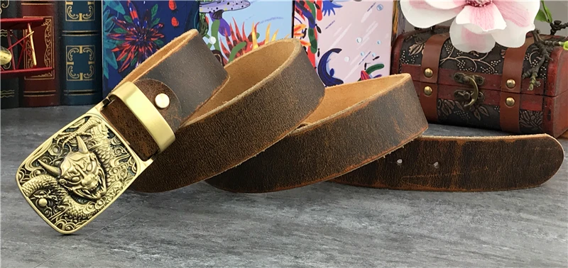 Череп латунный кожанный браслет Мужская поясная цепочка ковбойские джинсы кожаный ремень мужской ремень Riem мужской ремень Cinturon MBT0071