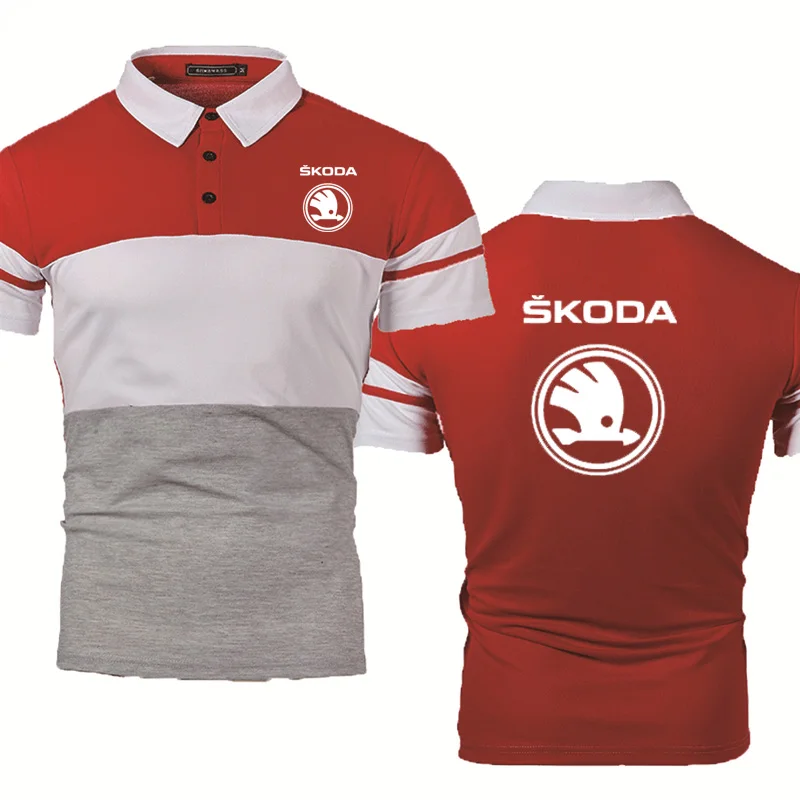 

Summer Casual Trend Men's POLO shirt Skoda Car Logo Printing Fashion POLO shirt Splicing Cotton Men's Short Sleeve
